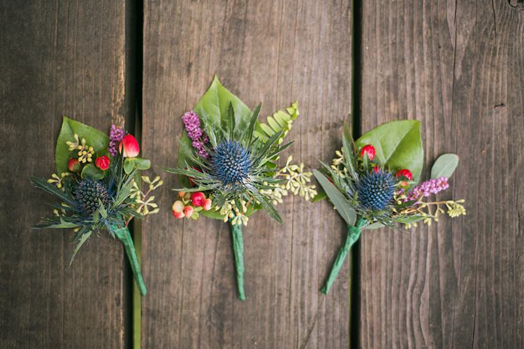 Buttonholes Greenery Thistles Whimsical Woods Wedding Barn Ohio http://www.connectionphotoblog.com/