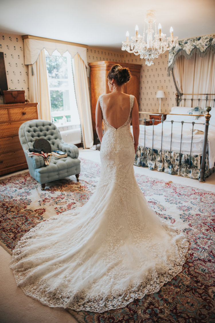 Low Back Lace Train Dress Bride Bridal Herbs Flowers Home Made Walled Garden Wedding https://www.rosiekelly.co.uk/