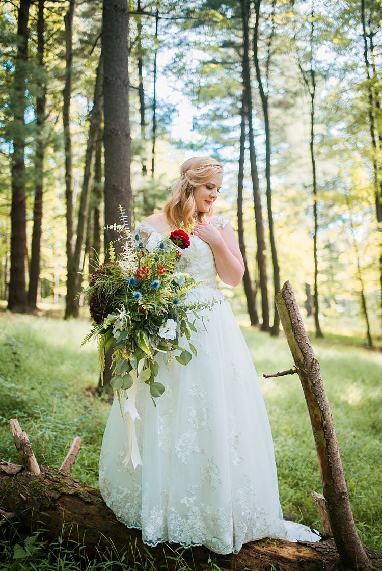A Line Lace Cap Sleeve Bride Outdoors Greenery Foliage Bouquet Whimsical Woods Wedding Barn Ohio http://www.connectionphotoblog.com/
