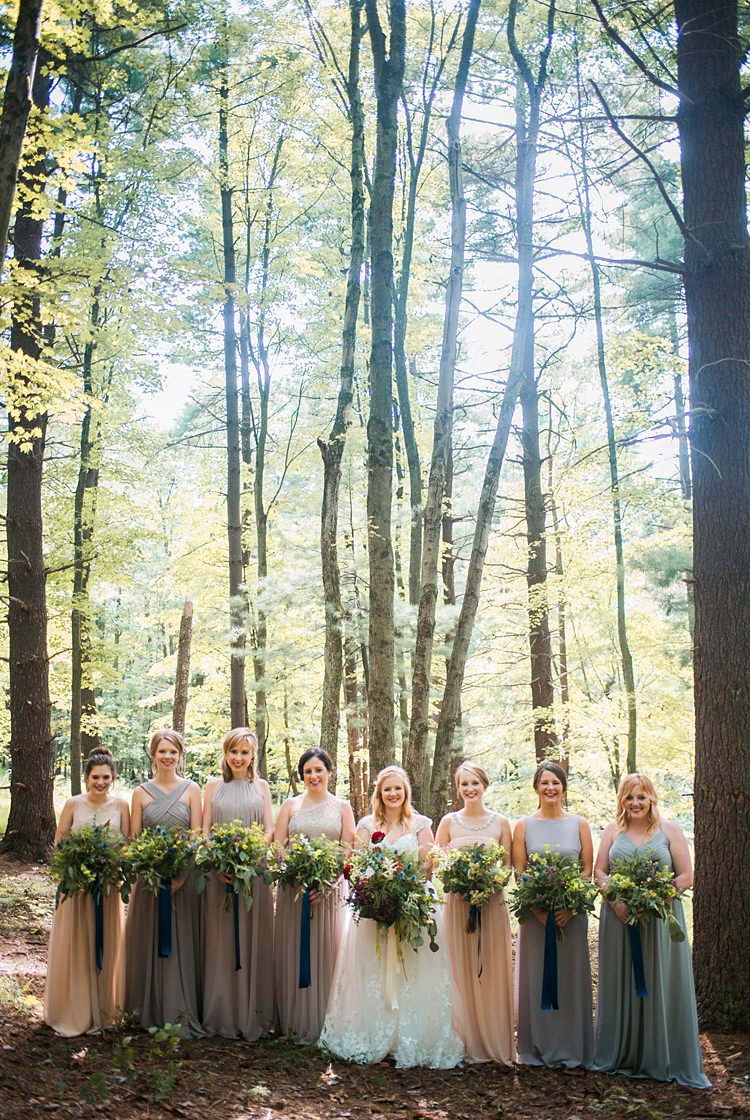 Bride Bridal Party Bridesmaids Mismatched Pastel Bouquets Greenery Ribbons Whimsical Woods Wedding Barn Ohio http://www.connectionphotoblog.com/