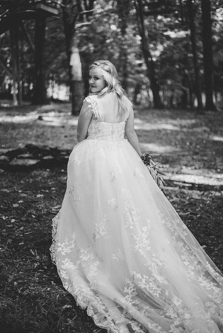 Bride Gown Train Lace Cap Sleeve Curls Whimsical Woods Wedding Barn Ohio http://www.connectionphotoblog.com/