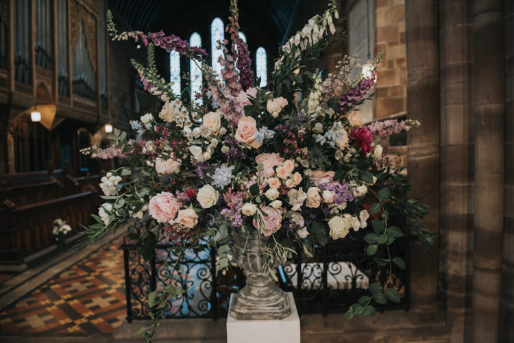Church Flowers Arrangement Fox Gloves Peony Rose Herbs Flowers Home Made Walled Garden Wedding https://www.rosiekelly.co.uk/
