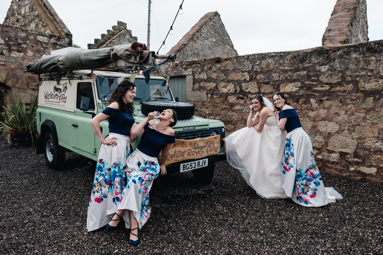 Bridesmaids Skirts Bardot Tops Floral Twinkling Rustic DIY Barn Wedding https://www.harperscottphoto.com/