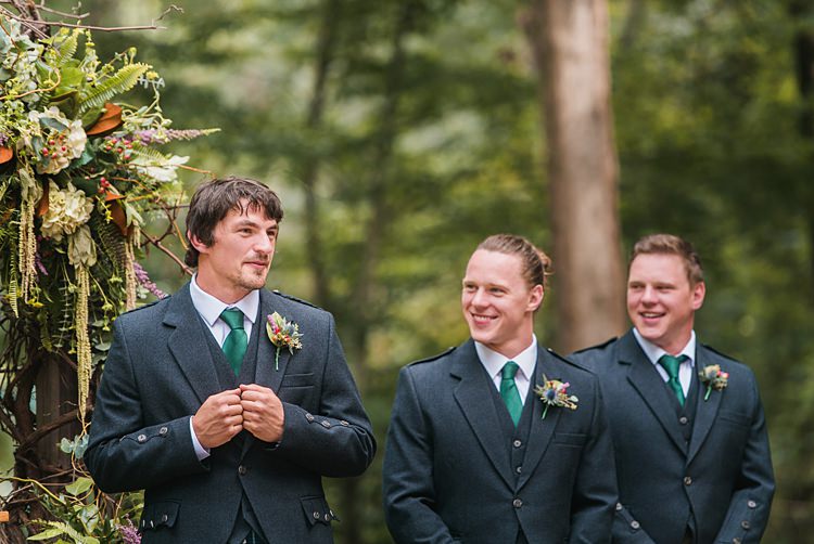Groom Bestman Greenery Kilt Outdoors Thistle Buttonholes Whimsical Woods Wedding Barn Ohio http://www.connectionphotoblog.com/