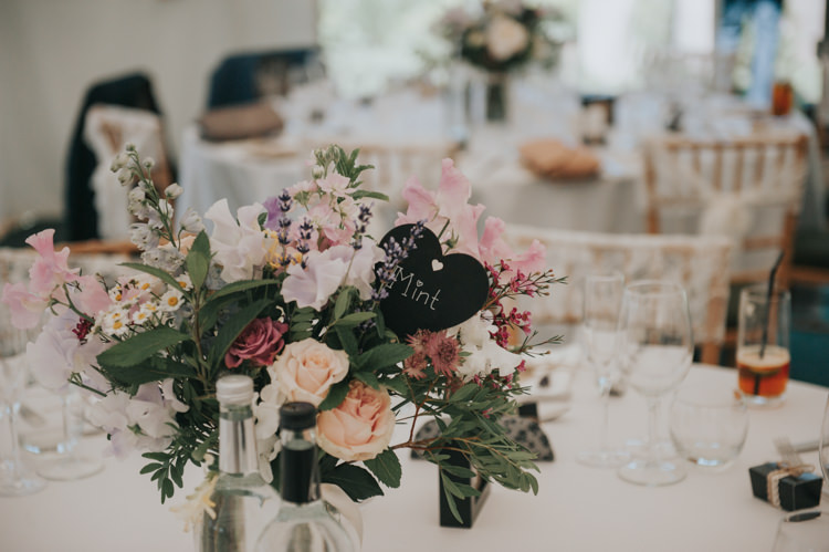 Centrepiece Rose Daisy Sweet Peas Herbs Flowers Home Made Walled Garden Wedding https://www.rosiekelly.co.uk/