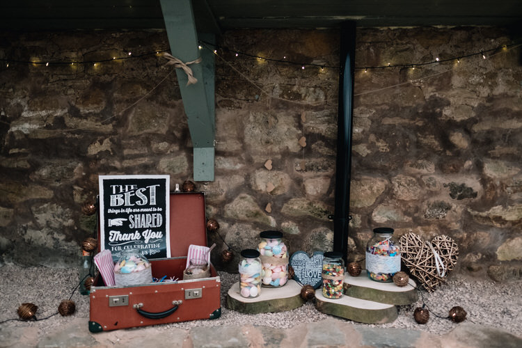 Sweets Sweetie Bar Stand Twinkling Rustic DIY Barn Wedding https://www.harperscottphoto.com/