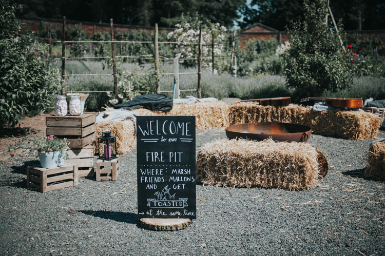 Fire Pit Hay Bales Decor Seating Herbs Flowers Home Made Walled Garden Wedding https://www.rosiekelly.co.uk/