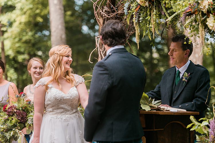 Bride Groom Ceremony Gown A lIne Cap Sleeve Lace Whimsical Woods Wedding Barn Ohio http://www.connectionphotoblog.com/