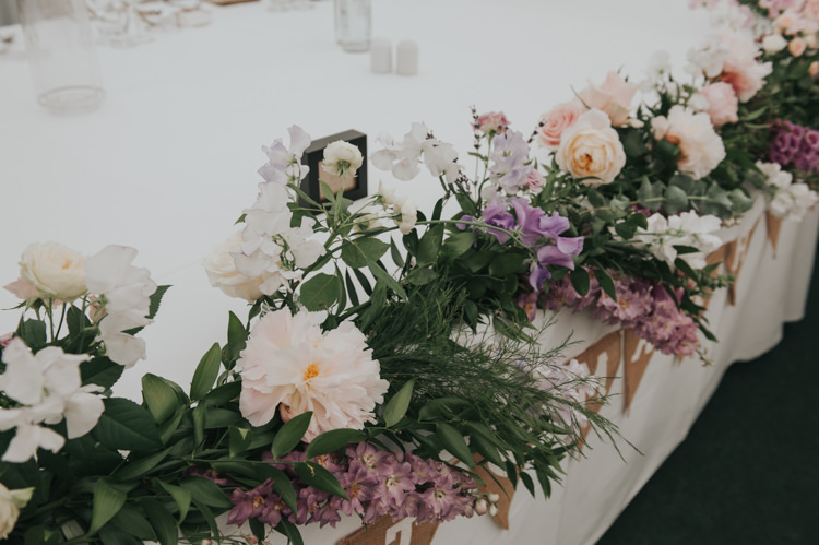 Top Table Garland Swag Peony Rose Herbs Flowers Home Made Walled Garden Wedding https://www.rosiekelly.co.uk/