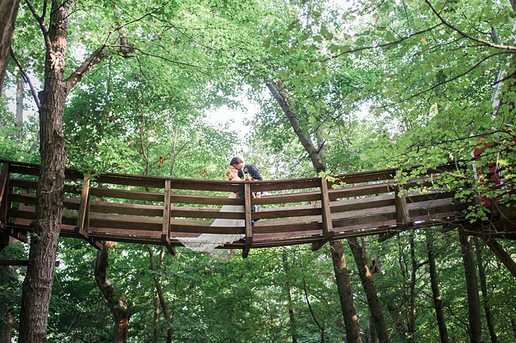 Bride Groom Kiss Bridge Forest Outdoors Whimsical Woods Wedding Barn Ohio http://www.connectionphotoblog.com/