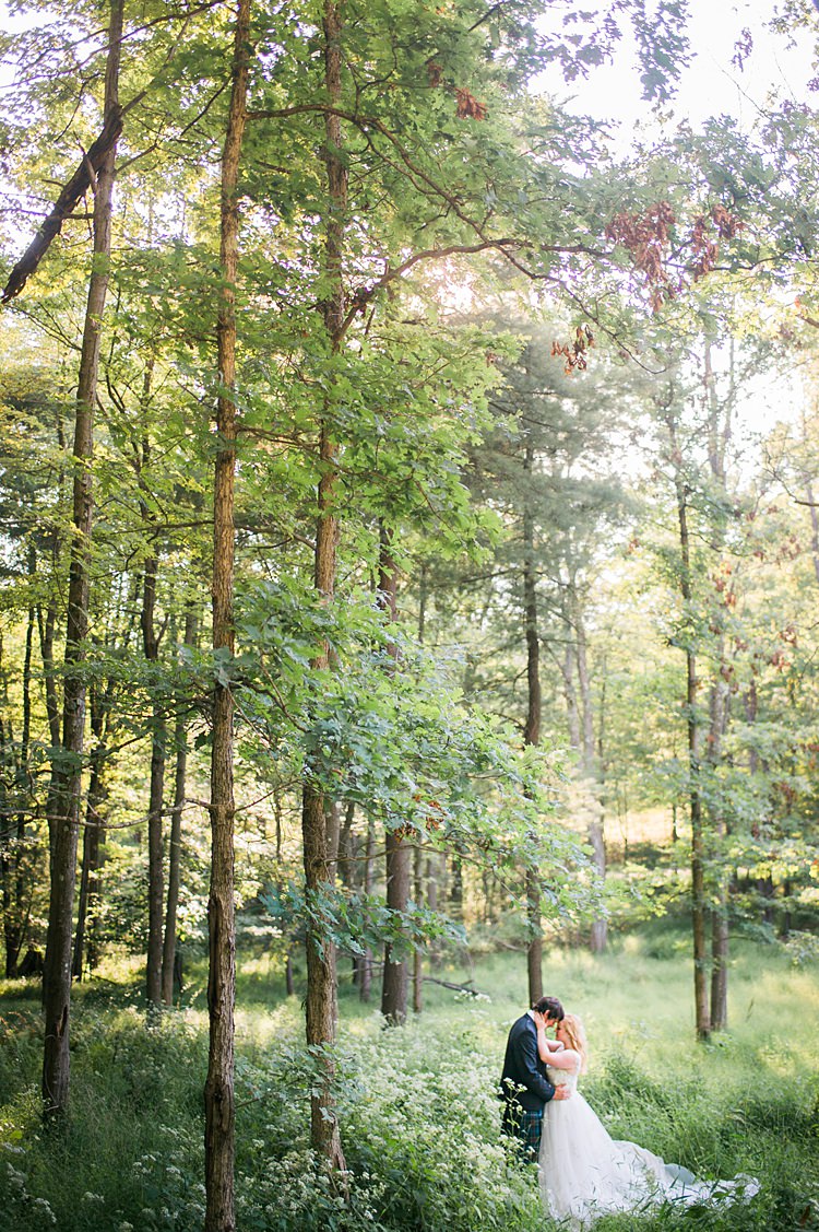 Bride Groom Forest Greenery Outdoors Bouquet Lace Dress Tartan Kilt Whimsical Woods Wedding Barn Ohio http://www.connectionphotoblog.com/