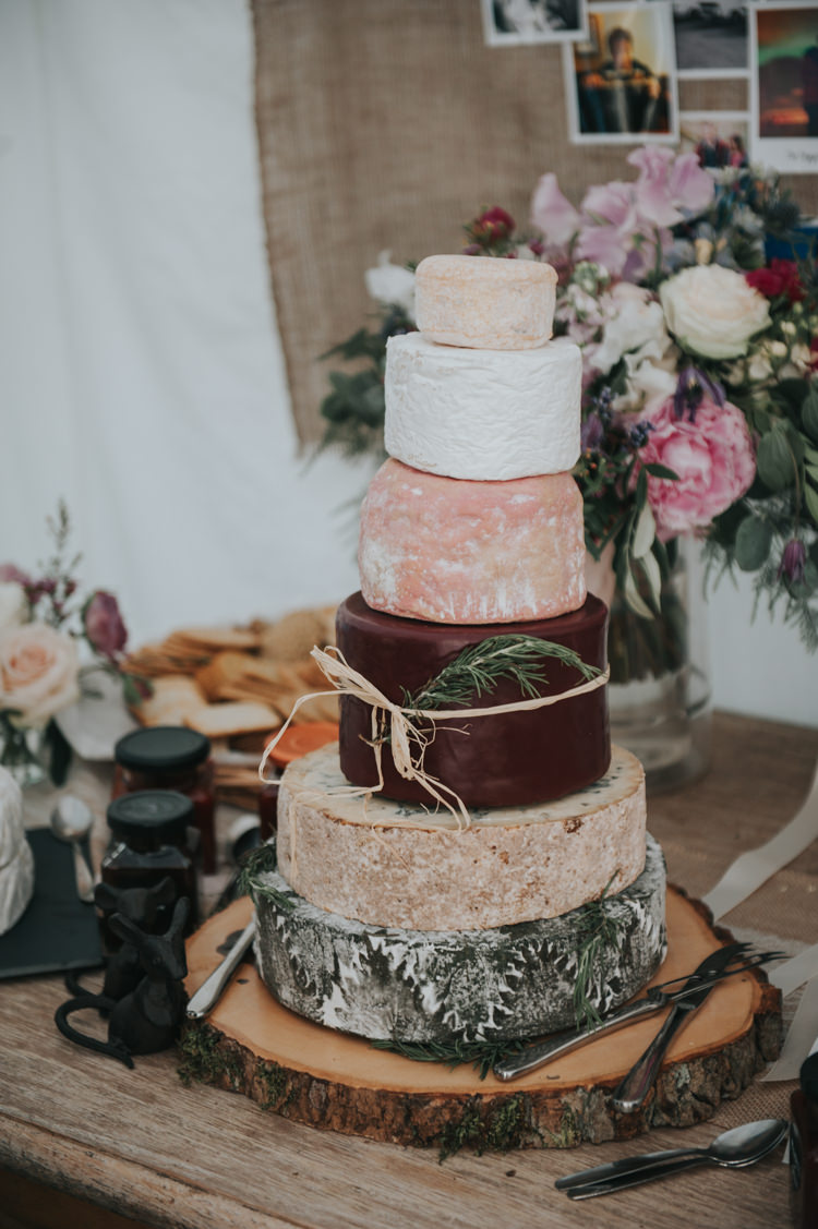 Cheese Tower Stack Cake Herbs Flowers Home Made Walled Garden Wedding https://www.rosiekelly.co.uk/