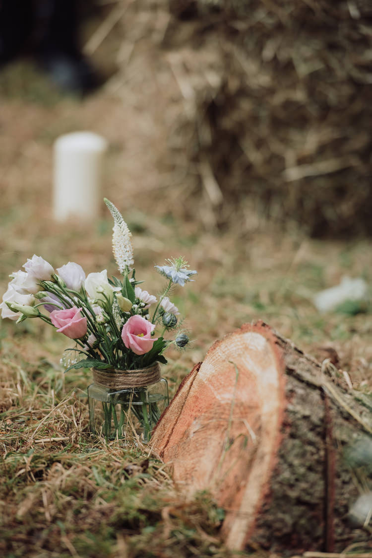 Log Decor Flowers Jar Aisle Enchanting Ancient Forest Wedding http://donnamurrayphotography.com/