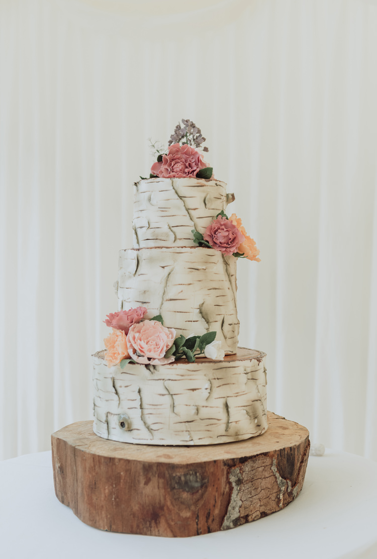 Silver Birch Tree Bark Cake Log Stand Enchanting Ancient Forest Wedding http://donnamurrayphotography.com/