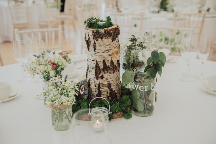 Centrepiece Table Decor Log Moss Jar Flowers Enchanting Ancient Forest Wedding http://donnamurrayphotography.com/