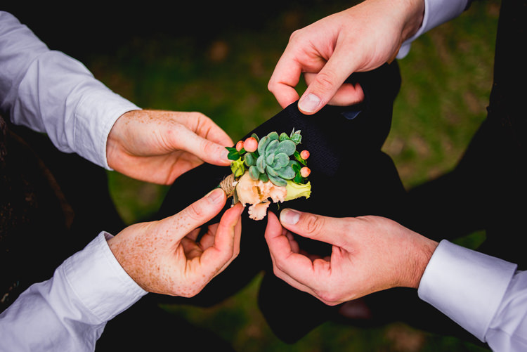 Succulent Berry Buttonhole Groom Eclectic Outdoor Barn Wedding https://www.barneywalters.com/