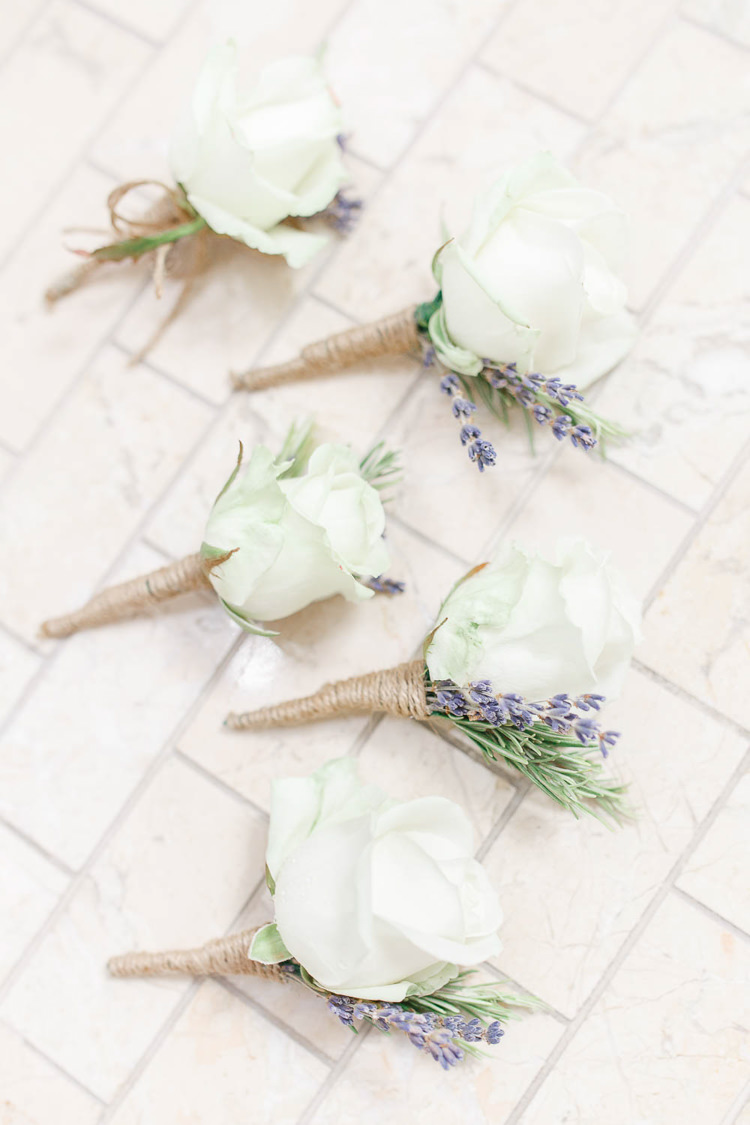 Rose Lavender Twine Buttonholes Romantic Rustic Blush Pink Wedding http://whitestagweddings.com/