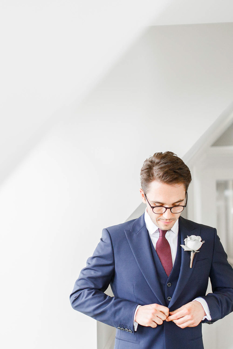 Groom Glasses Navy Suit Romantic Rustic Blush Pink Wedding http://whitestagweddings.com/