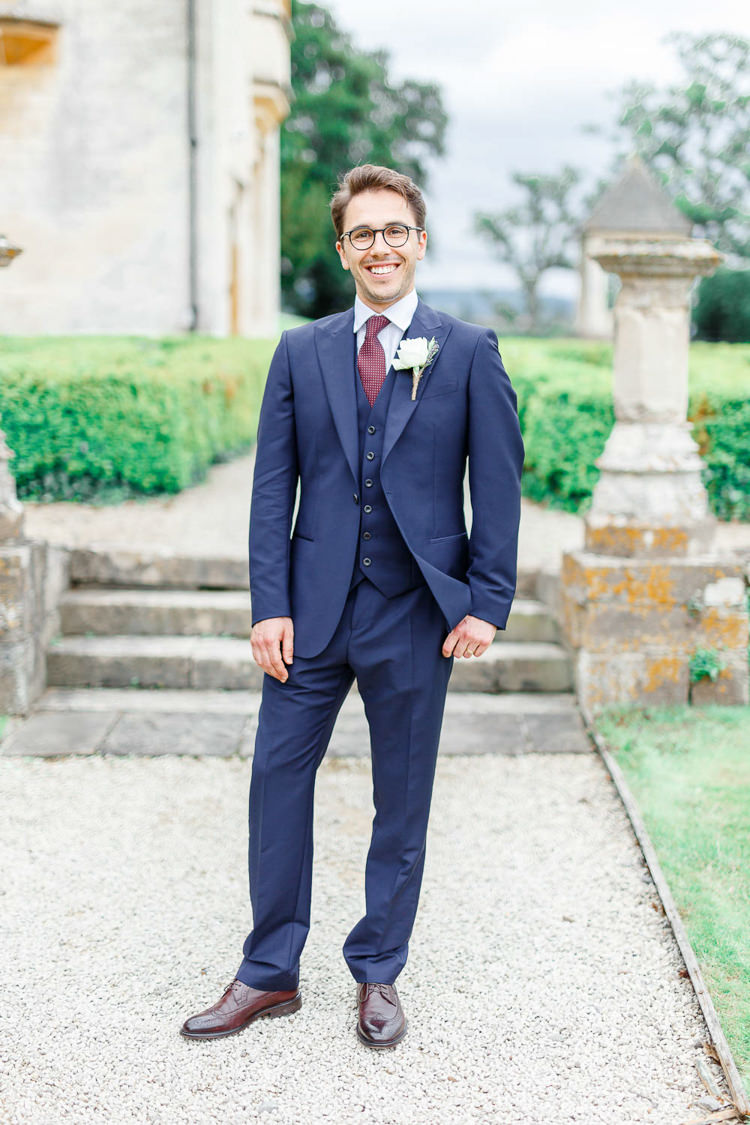 Navy Suit Red Tie Groom Style Romantic Rustic Blush Pink Wedding http://whitestagweddings.com/