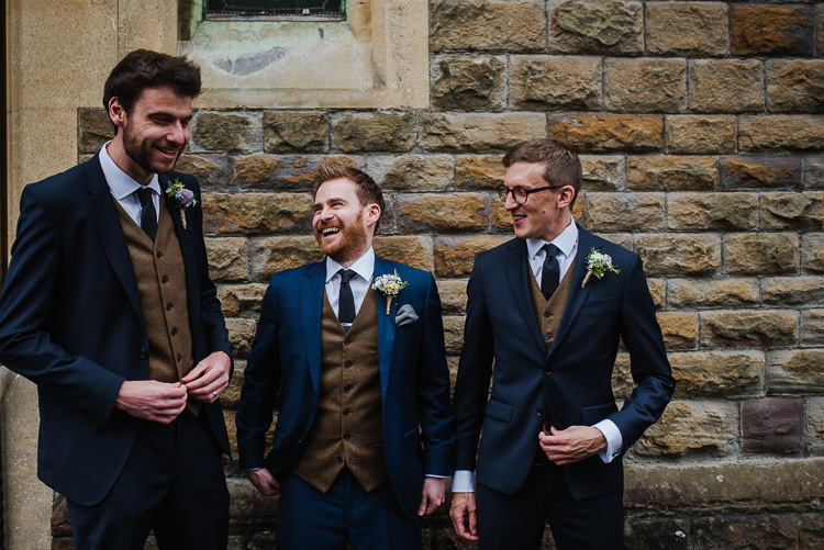 Groom Groomsmen Navy Suit Brown Waistcoats Boho Funfair Floral Country Wedding https://www.jonnybarratt.com/