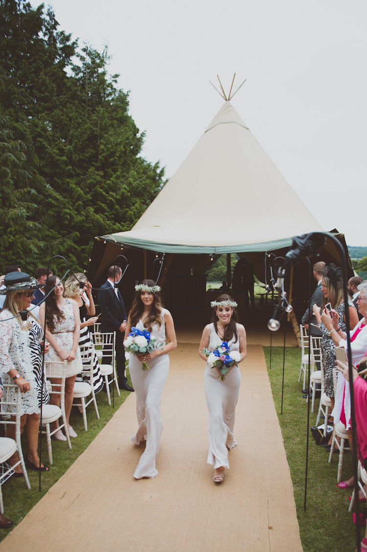 Long Silk Bridesmaid Dresses Flower Crowns Ghost Stylish Festival Tipi Wedding http://sashaweddings.co.uk/