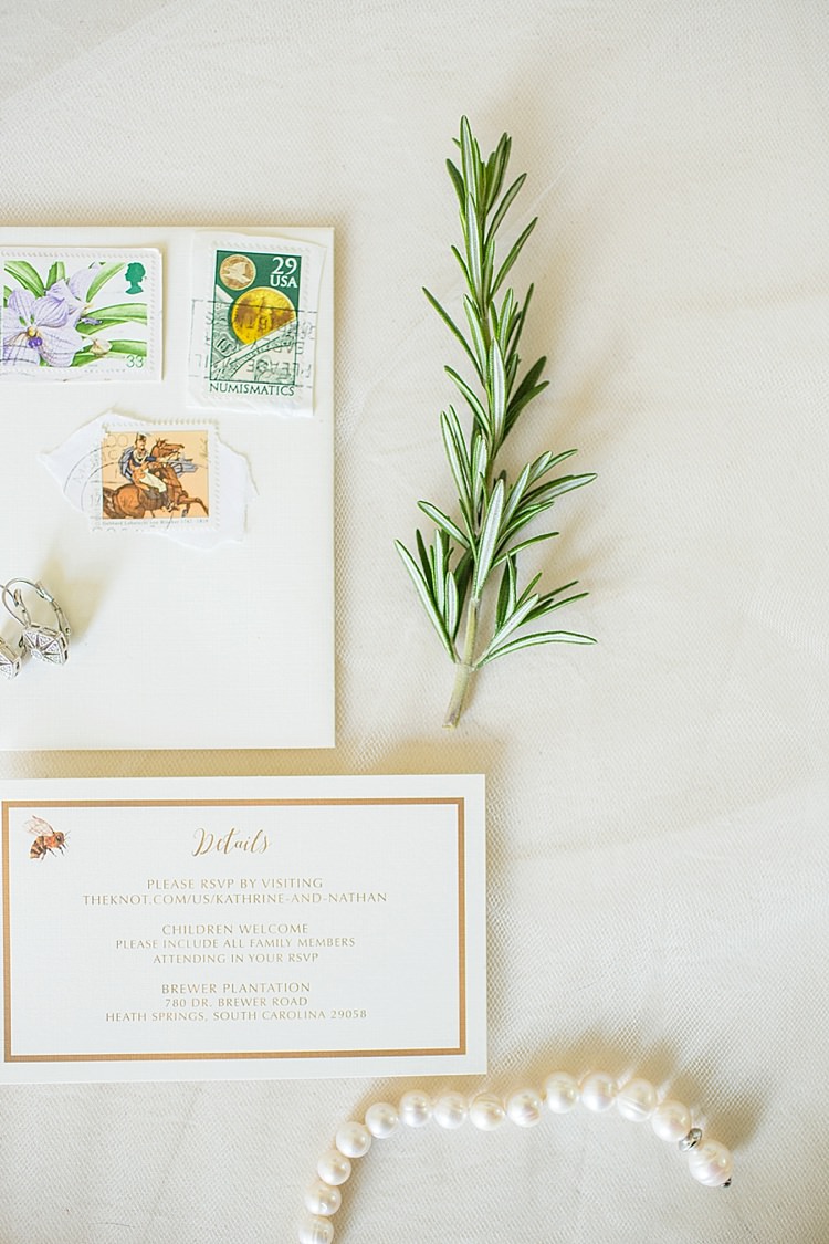 Stationery Pearls Rosemary Intimate Farmhouse Wedding South Carolina https://jessicahuntphotography.com/