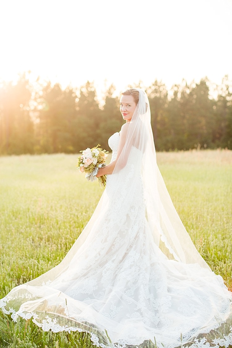 Bride Lace Gown Sweetheart Neckline Long Veil Updo Intimate Farmhouse Wedding South Carolina https://jessicahuntphotography.com/