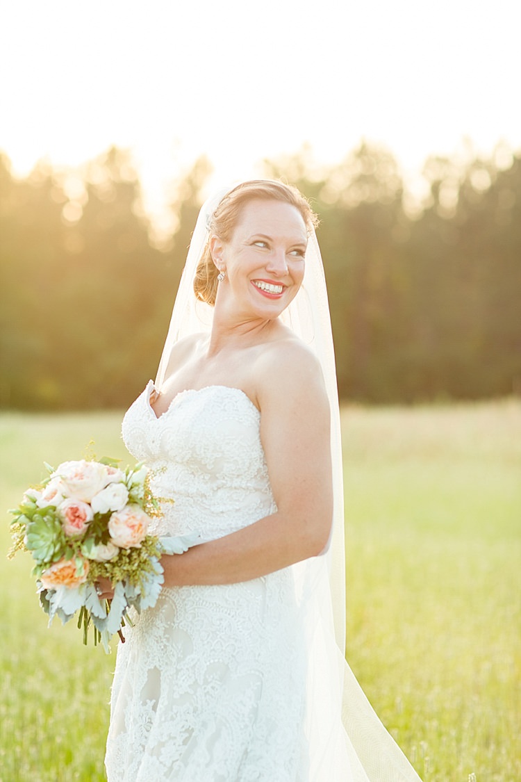 Bride Updo Long Veil Lace Gown Sweetheart Neckline Intimate Farmhouse Wedding South Carolina https://jessicahuntphotography.com/