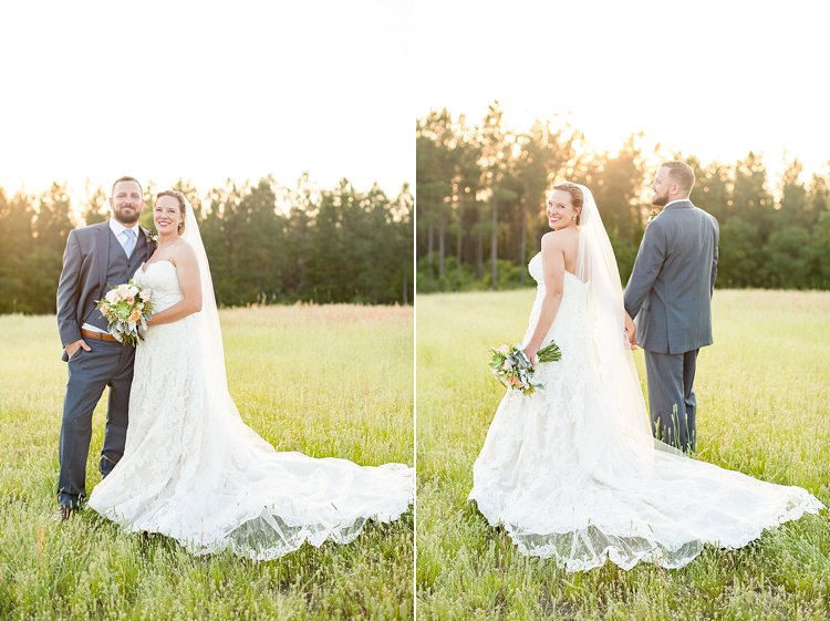 Bride Updo Long Veil Lace Gown Sweetheart Neckline Groom Grey Blue Intimate Farmhouse Wedding South Carolina https://jessicahuntphotography.com/