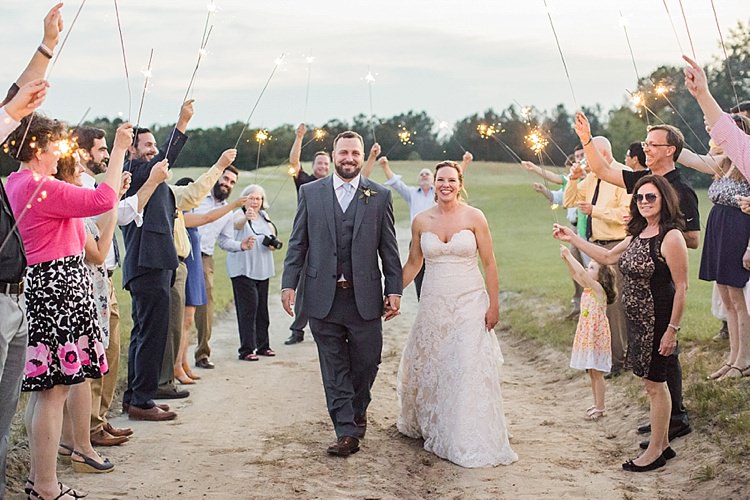 Bride Updo Long Veil Lace Gown Sweetheart Neckline Groom Grey Blue Sparkler Exit Intimate Farmhouse Wedding South Carolina https://jessicahuntphotography.com/