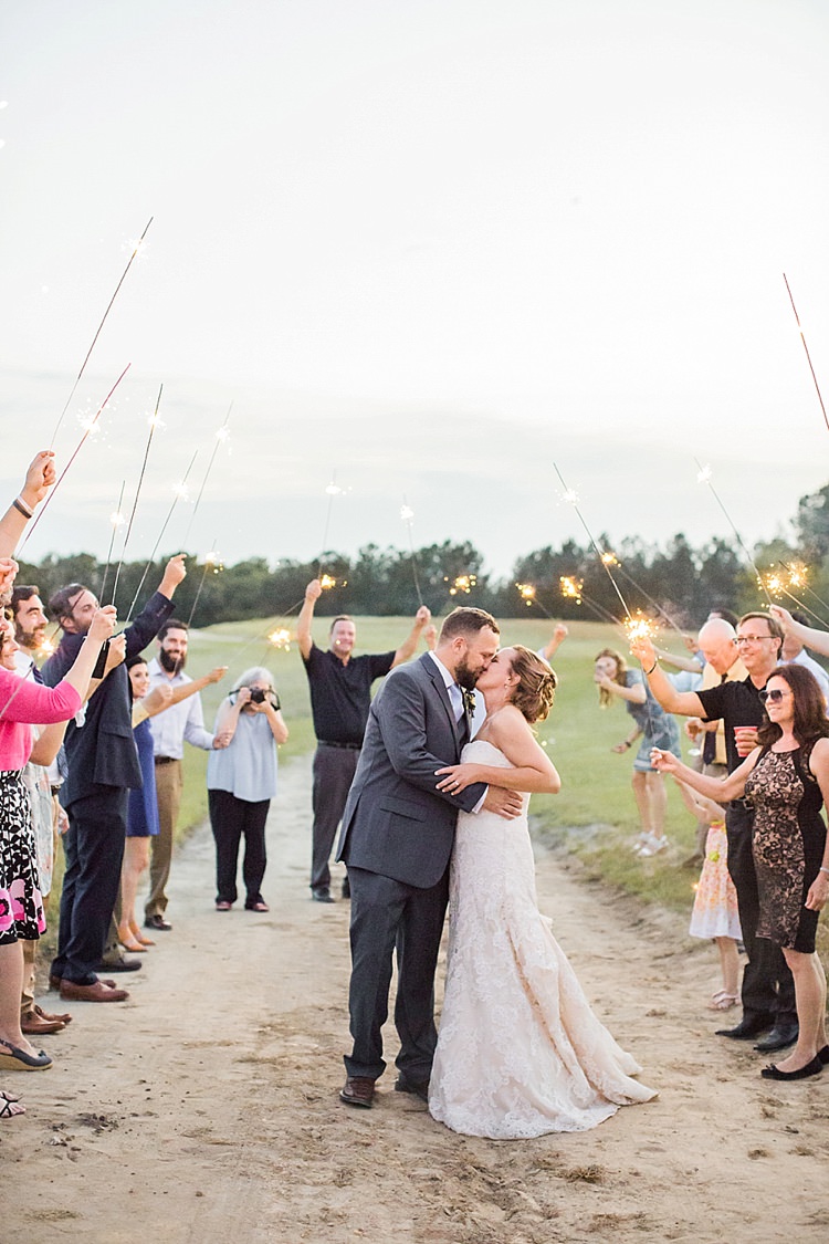 Bride Updo Long Veil Lace Gown Sweetheart Neckline Groom Grey Blue Sparkler Exit Intimate Farmhouse Wedding South Carolina https://jessicahuntphotography.com/
