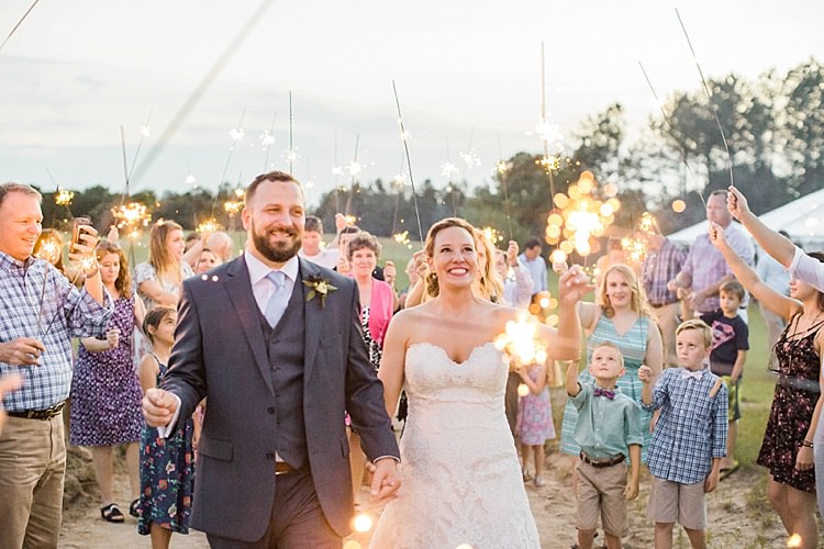 Bride Updo Long Veil Lace Gown Sweetheart Neckline Groom Grey Blue Sparkler Exit Intimate Farmhouse Wedding South Carolina https://jessicahuntphotography.com/