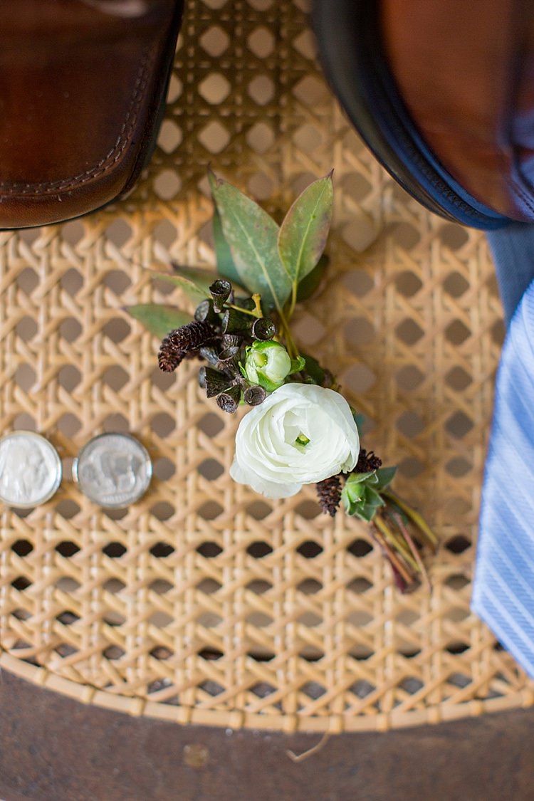 Buttonhole Greenery Cufflinks White Intimate Farmhouse Wedding South Carolina https://jessicahuntphotography.com/