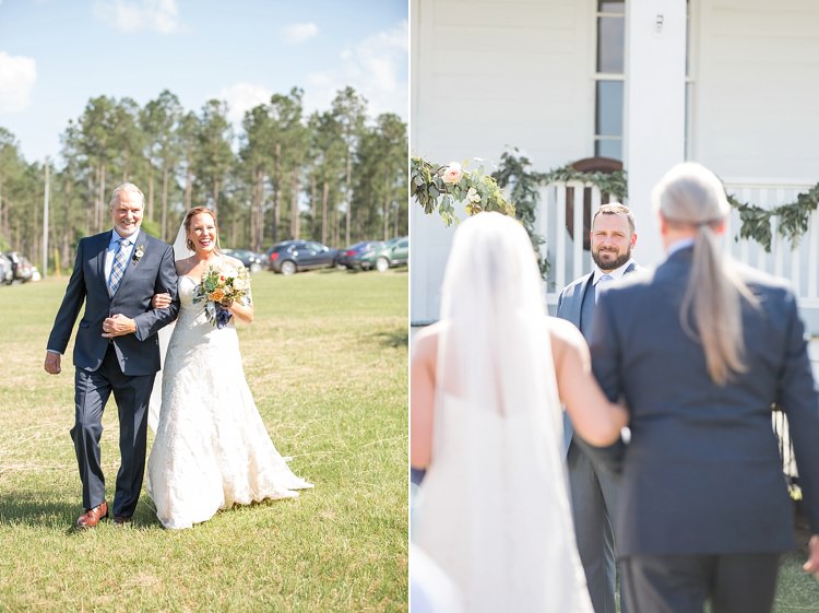 Bride Aisle Outdoors Groom Intimate Farmhouse Wedding South Carolina https://jessicahuntphotography.com/