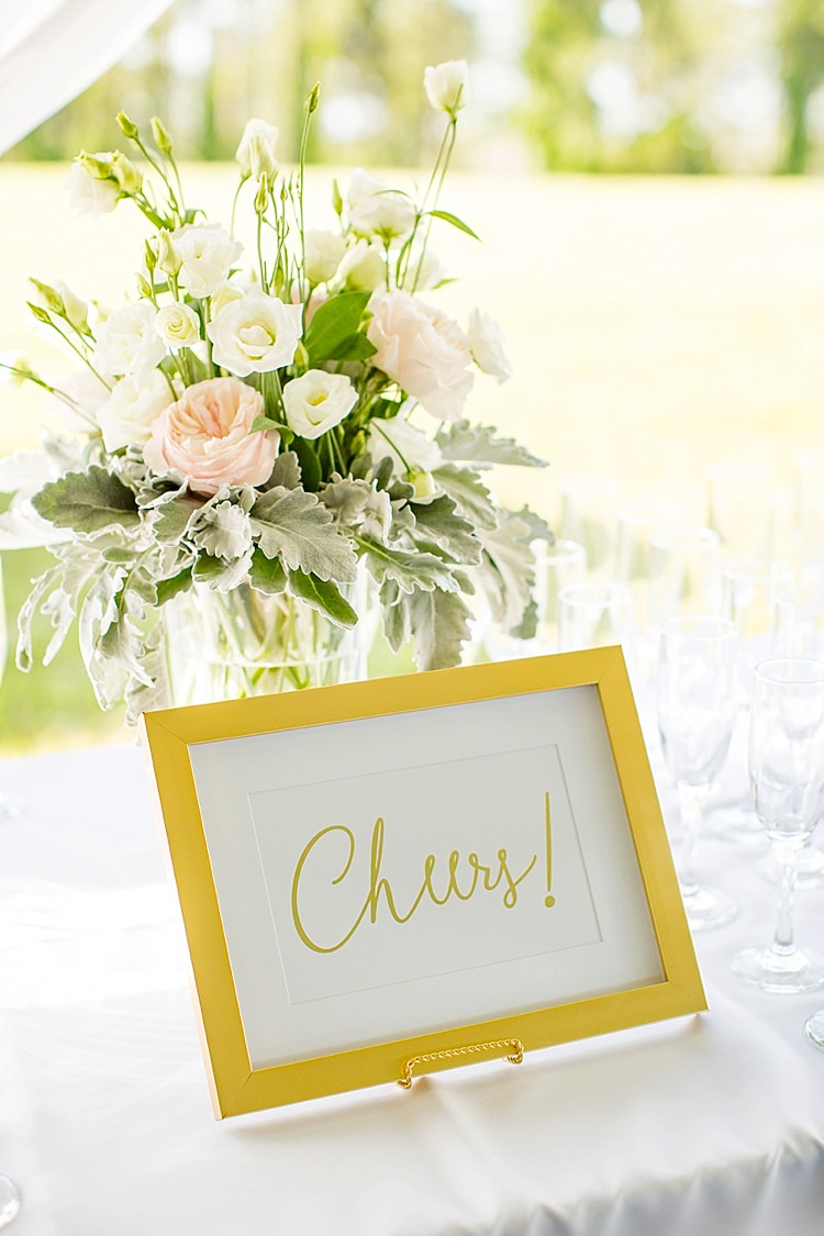 Drinks Table Cheers Sign Bubbles Champagne Flowers Peonies Pink Blush Intimate Farmhouse Wedding South Carolina https://jessicahuntphotography.com/