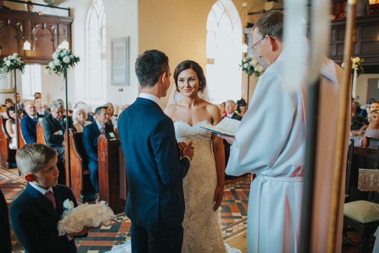 Bride Bridal Pronovias Strapless Sweetheart Fishtail Train Veil Navy Suit Groom Chic Romantic Florals Candlelight Wedding http://lisawebbphotography.co.uk/