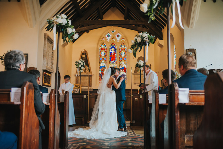 Bride Bridal Pronovias Strapless Sweetheart Fishtail Train Veil Navy Suit Groom Chic Romantic Florals Candlelight Wedding http://lisawebbphotography.co.uk/