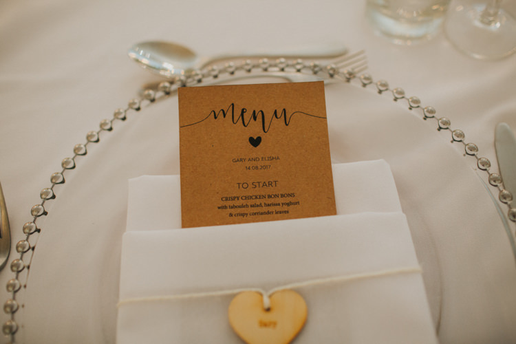 Table Place Setting Menu Wooden Cut Heart Charger Plate Chic Romantic Florals Candlelight Wedding http://lisawebbphotography.co.uk/