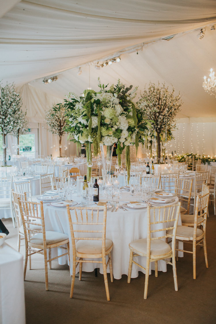 Tall Table Centrepiece Arrangements Weeping Willow White Rose Chic Romantic Florals Candlelight Wedding http://lisawebbphotography.co.uk/