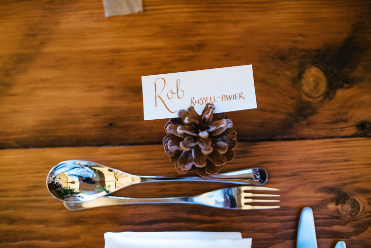 Pinecone Place Name Card Setting Magical Woodland Glade Tipi Wedding http://johnnydent.co.uk/