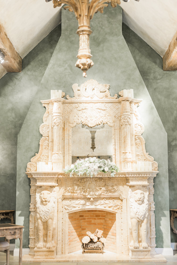 French Fireplace Grand Mantle Flowers Simple Elegant Luxe Blush Pink Wedding http://katymelling.com/