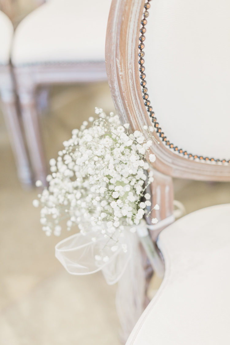 Gyp Gypsophila Bouquets Flowers Pew End Aisle Chairs Simple Elegant Luxe Blush Pink Wedding http://katymelling.com/