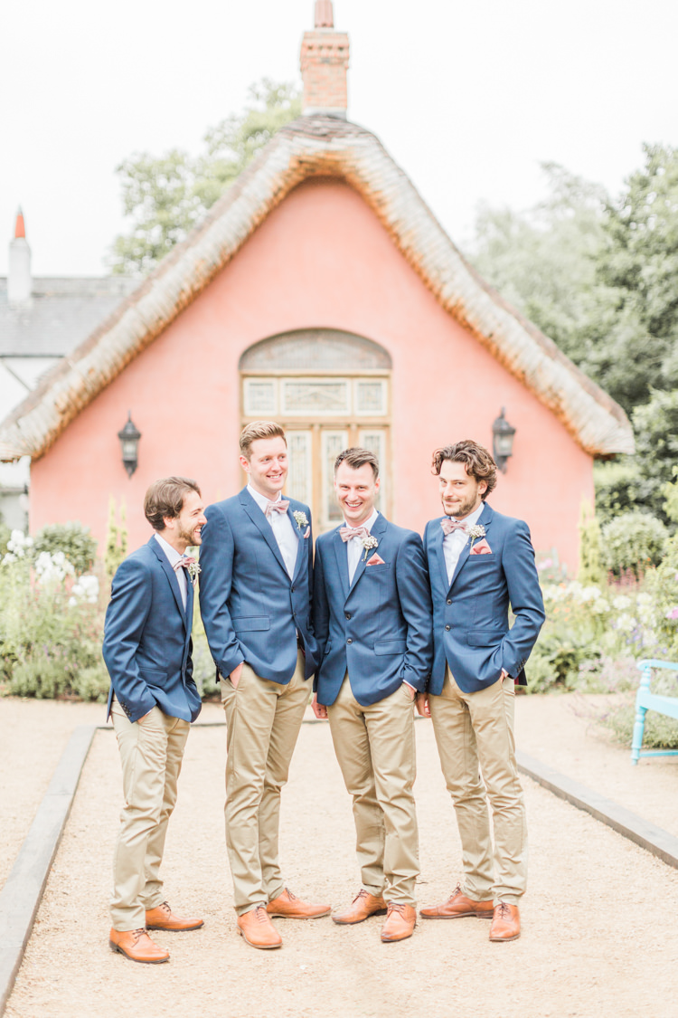Groom Groomsmen Blazer Jacket Blue Sand Chinos Bow Ties Simple Elegant Luxe Blush Pink Wedding http://katymelling.com/
