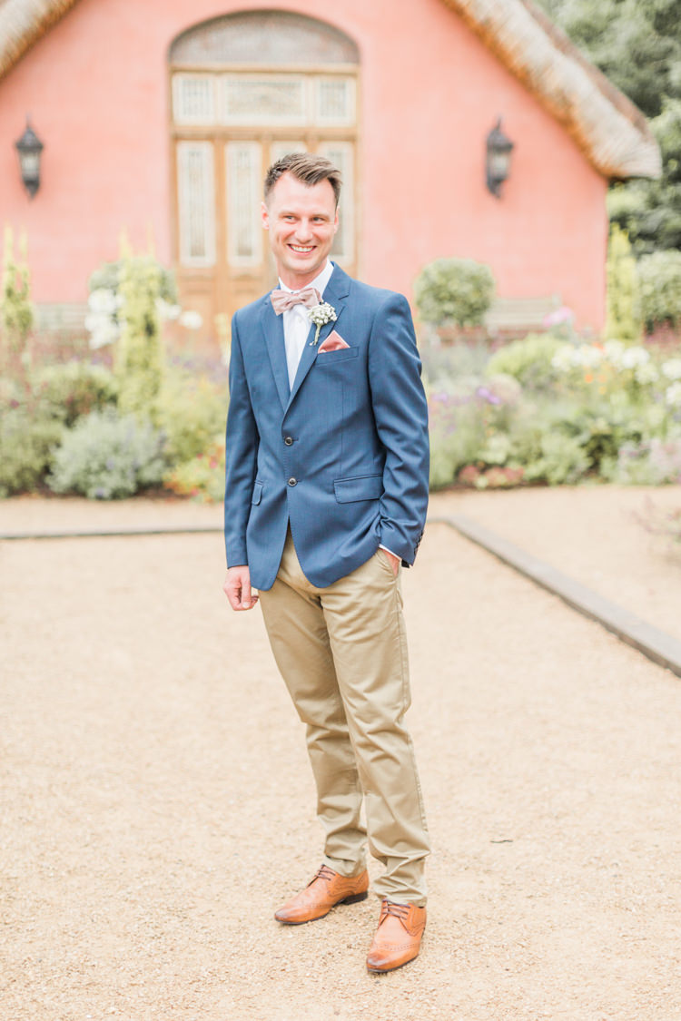 Groom Blazer Jacket Chinos Bow Tie Simple Elegant Luxe Blush Pink Wedding http://katymelling.com/