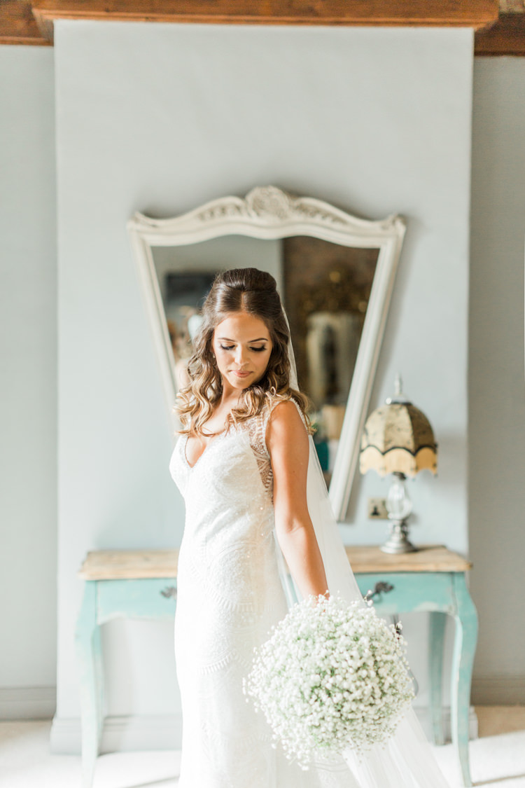 Bride Bridal Dress Gown Beads Veil Simple Elegant Luxe Blush Pink Wedding http://katymelling.com/