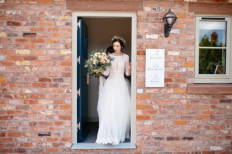 Bride Bridal Maggie Sottero Long Sleeve Lace Low Back Gown Dress Flower Crown Bouquet Rose Wax Flowers Grey Lavender Blush Country Restaurant Wedding http://www.whelanphotography.co.uk/