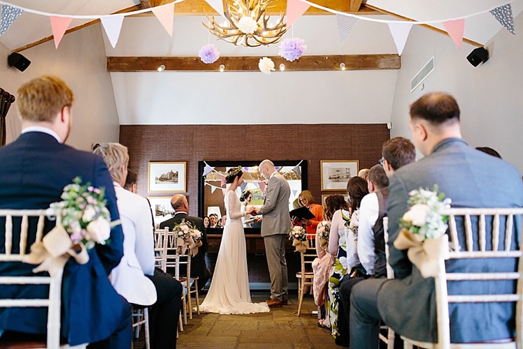 Bride Bridal Maggie Sottero Long Sleeve Lace Low Back Gown Dress Reiss Groom Bunting Pom Pom Paper Grey Lavender Blush Country Restaurant Wedding http://www.whelanphotography.co.uk/