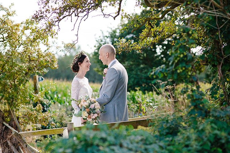 Bride Bridal Maggie Sottero Long Sleeve Lace Low Back Gown Dress Flower Crown Bouquet Reiss Groom Three Piece Waistcoat Pink Tie Grey Lavender Blush Country Restaurant Wedding http://www.whelanphotography.co.uk/