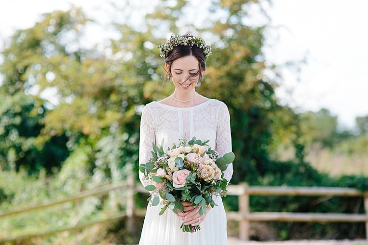Bride Bridal Maggie Sottero Long Sleeve Lace Low Back Gown Dress Bouquet Greenery Rose Grey Lavender Blush Country Restaurant Wedding http://www.whelanphotography.co.uk/