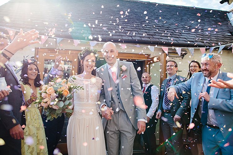 Bride Bridal Maggie Sottero Long Sleeve Lace Low Back Gown Dress Flower Crown Bouquet Reiss Groom Three Piece Waistcoat Pink Tie Confetti Grey Lavender Blush Country Restaurant Wedding http://www.whelanphotography.co.uk/